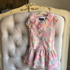 Ralph Lauren Pastel Floral Chiffon Ruffle Dress Easter sz 2 💐☀️💗